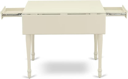 East West Furniture MZCL5-LWH-C 5 Piece Kitchen Table Set for 4 Includes a Rectangle Dining Room Table with Dropleaf and 4 Linen Fabric Upholstered Dining Chairs, 36x54 Inch, Linen White