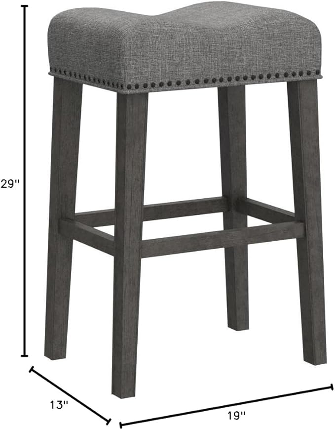 Roundhill Furniture Coco Upholstered Backless Saddle Seat Bar Stools 29" Height Set of 2, Gray