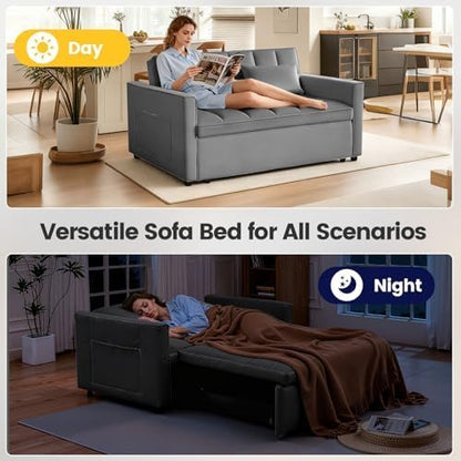 54" Convertible Sofa Bed with Adjustable Backrest, Dark Gray