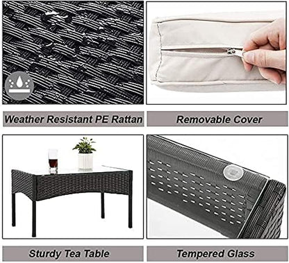 FDW Outdoor Patio Furniture Sets 4 Pieces Patio Set Rattan Chair Wicker Sofa Conversation Set Patio Chair for Backyard Lawn Porch Poolside Balcony Garden Furniture Sets with Coffee Table