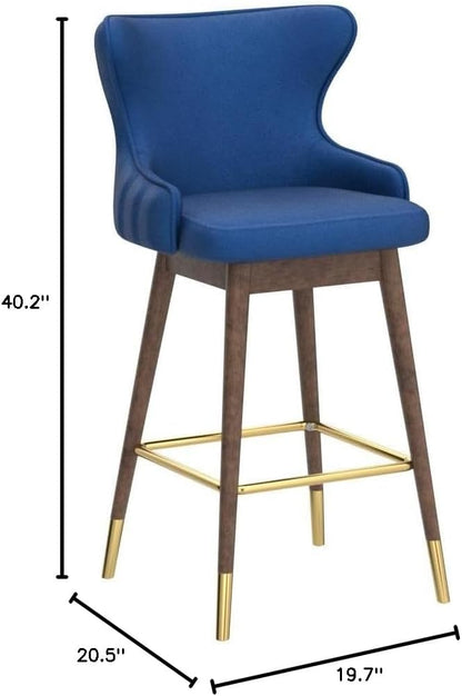 Roundhill Furniture Leland Fabric Upholstered Wingback Bar Stools, Set of 2, Blue