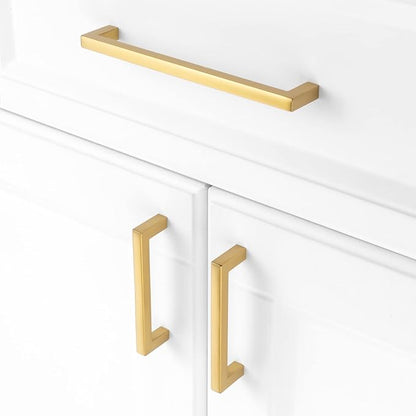 KOOFIZO 20-Pack Solid Square Bar Cabinet Handle - Brushed Gold Furniture Pull, 6.3 Inch/160mm Screwhole Distance for Kitchen Cupboard Door, Bedroom Dresser Drawer, Bathroom Wardrobe Hardware