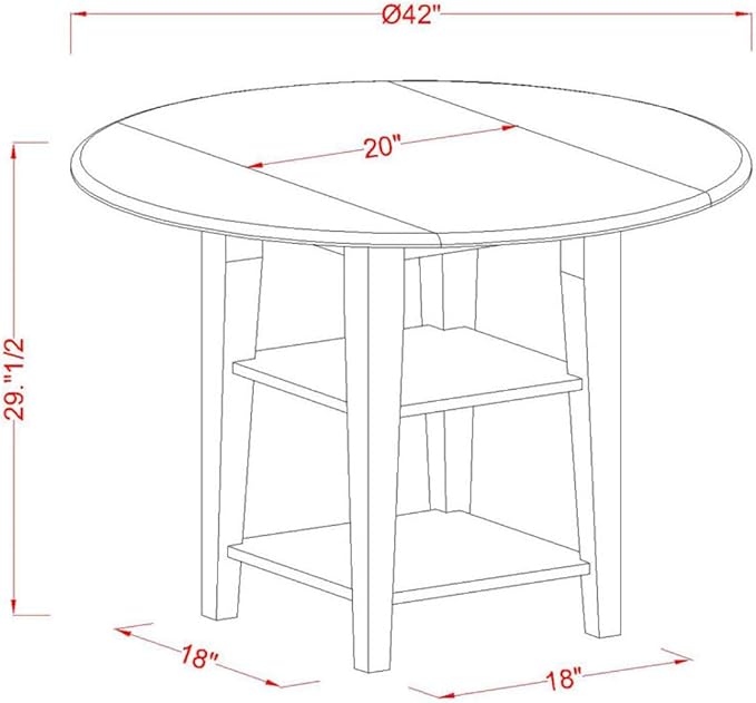 East West Furniture SUPL3-BMK-W 3 Piece Kitchen Table & Chairs Set Contains a Round Dining Room Table with Dropleaf & Shelves and 2 Solid Wood Seat Chairs, 42x42 Inch, Buttermilk & Cherry