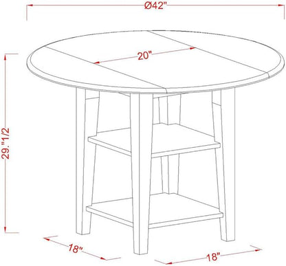 East West Furniture SUPF5-BCH-W 5 Piece Dining Set Includes a Round Dining Table with Dropleaf & Shelves and 4 Kitchen Chairs, 42x42 Inch, Black & Cherry