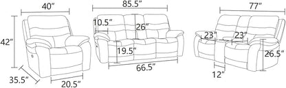 Electric Power Recliner Loveseat Genuine Breathing Leather Recliner Couch 2-Seater, Comfy Wide Lazy Top Grain Leather Sofa with USB Port, Center Console, Cup Holders (Grey, Two Seater Loveseat)