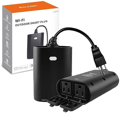 Eva Logjk Outdoor Smart Plug, 2.4G WiFi IP65 Waterproof Weather Resistant Plug-in with Alexa & Google Home, 2 Independent Outlets