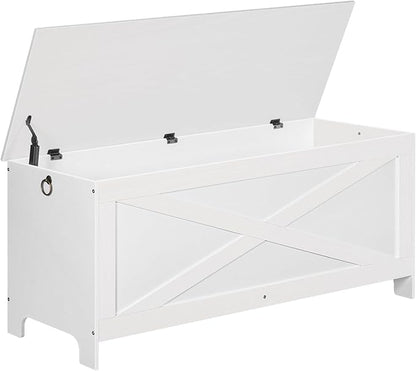 47.2" Toy Chest, Sturdy Entryway Storage Chest with Safety Hinge, Retro Toy Box, Wooden Look Accent Furniture for Living Room, Bedroom, White SCBW48801