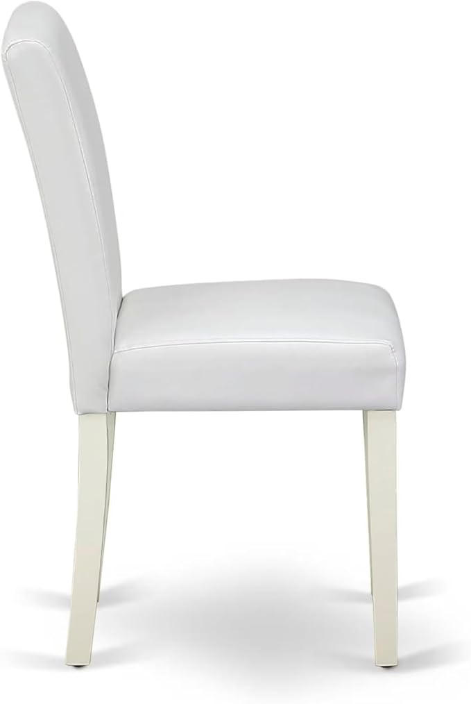 East West Furniture V027AB264-5 5 Piece Dinette Set Includes a Rectangle Dining Room Table with V-Legs and 4 White Faux Leather Upholstered Parson Chairs, 40x72 Inch, Multi-Color