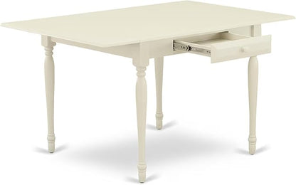 East West Furniture MZCL5-LWH-C 5 Piece Kitchen Table Set for 4 Includes a Rectangle Dining Room Table with Dropleaf and 4 Linen Fabric Upholstered Dining Chairs, 36x54 Inch, Linen White