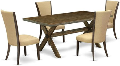 East West Furniture X777VE703-5 5 Piece Dining Set Includes a Rectangle Dining Room Table with X-Legs and 4 Brown Linen Fabric Upholstered Parson Chairs, 40x72 Inch, Multi-Color