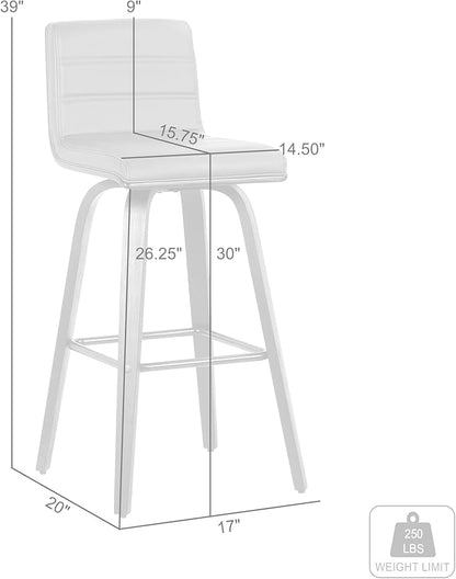 Vienna 30" Swivel Bar Stool in Walnut Wood Finish with Cream Faux Leather - Set of 3