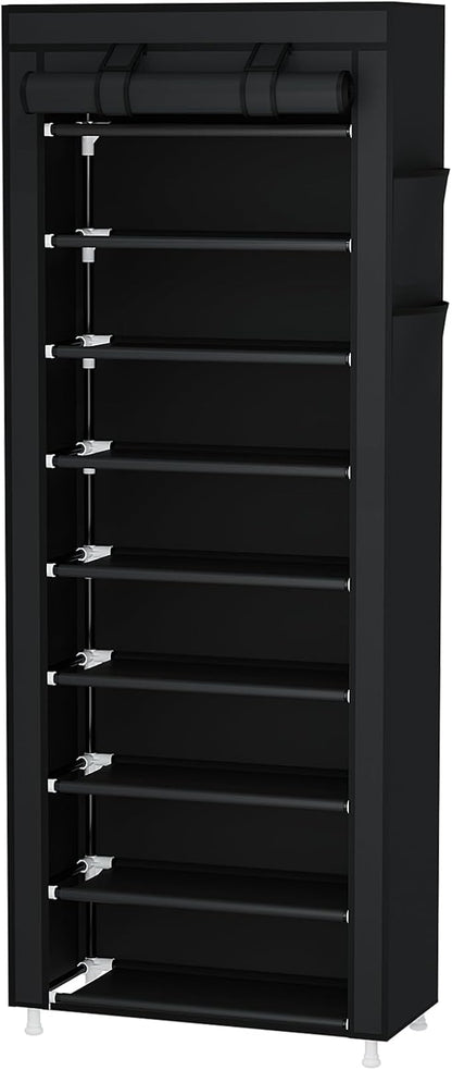 Calmootey 9 Tier Shoe Rack Organizer,Portable Shoe Shelf with Nonwoven Fabric Cover for Closet Hallway,Bedroom,Entryway,Black