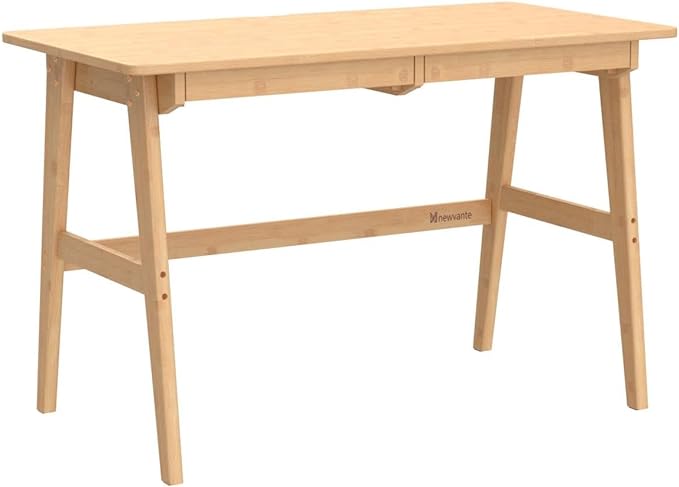 Nnewvante Writing Computer Desk 46" Bamboo Home Office Table with 2 Drawers, Modern Furniture Simple Study Makeup Workstation