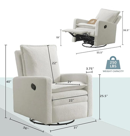 Oxford Baby Uptown Upholstered Swivel Glider and Recliner Nursery Chair, Boucle White