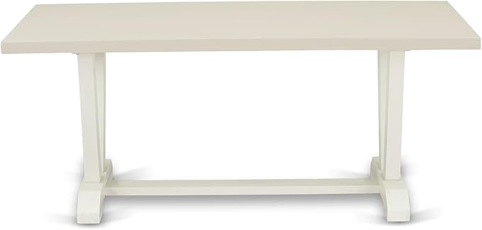East West Furniture V027MZ001-6 6 Piece Dining Set Contains a Rectangle Dining Room Table with V-Legs and 4 Cream Linen Fabric Upholstered Chairs with a Bench, 40x72 Inch, Multi-Color