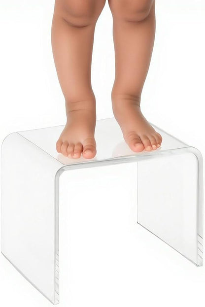 Acrylic Kids' Step Stool – Clear Small Footstool for Bathroom, Kitchen & Bedroom, 12.5”x9.7”x9”, Holds 200lbs, Multi-Use as Toilet Stool, Shower/Water-Resistant Stool, Seating and Placing Items