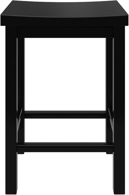 Grain & Grove Smith Collection Solid Wood Counter Height Bar Stool, 24-Inch Saddle Seat Backless Stool, Ideal for Kitchen Island, Dining, or Home Bar Seating, Black