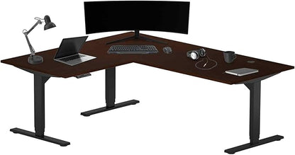 Progressive Desk Stand Up Height Adjustable Electric Standing Desk - L Shaped 60" x 72" Corner Computer Rising Workstation Table - Black Frame, Roasted Walnut Top