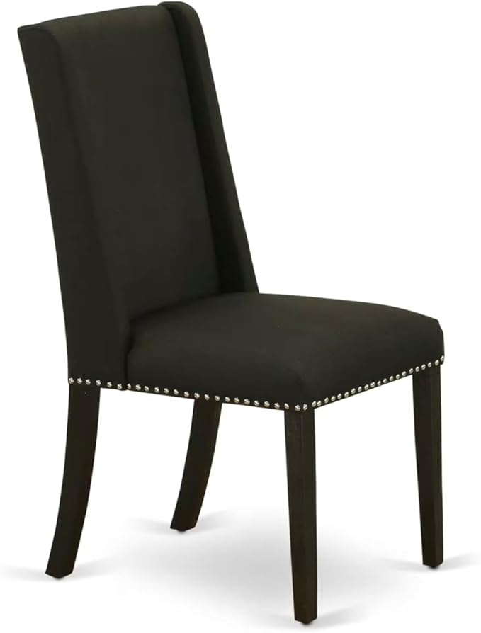 East West Furniture V677FL624-6 6 Piece Dining Room Set Contains a Rectangle Dining Table with V-Legs and 4 Black Linen Fabric Parson Chairs with a Bench, 40x72 Inch, Multi-Color