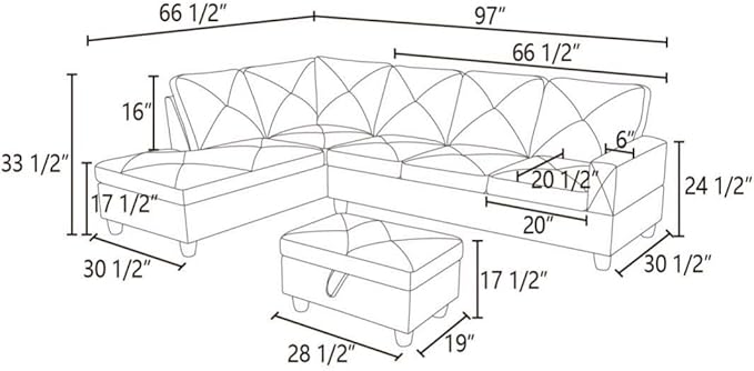 Beige L-Shaped 3-Piece Microfiber Sofa with Storage Ottoman Set, Sectional Couch Sofa Set for Living Room, Office, Small Space
