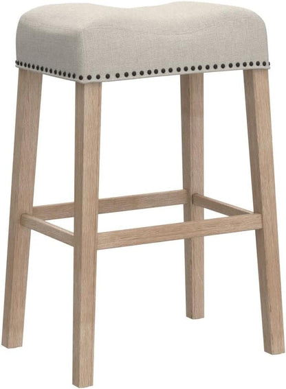 Roundhill Furniture Coco Upholstered Backless Saddle Seat Bar Stools 29" Height, Set of 2, Tan