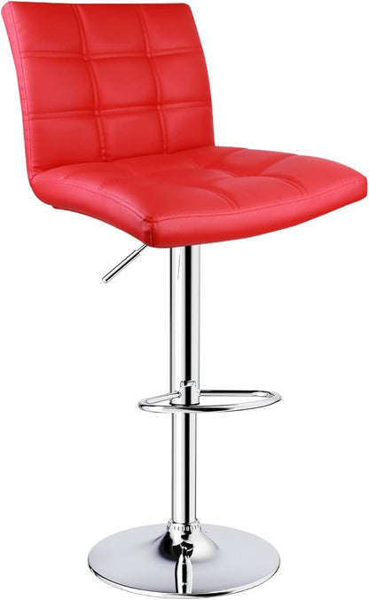 Leopard Adjustable Leather Bar Stools Square Back, Leather Padded with Back, Set of 2 (Red)