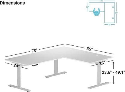 Progressive Desk Height Adjustable Computer Standing Desk - L Shaped 70" x 55" Corner Electric Stand Up Rising Workstation - Roasted Walnut, Gray Frame