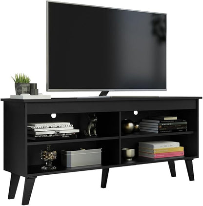 Madesa Compact TV Stand Cabinet with 4 Shelves and Cable Management for 50, 55 Inch TV Media Storage Unit Living Room and Bedroom Modern Wooden Television Media Console - Black
