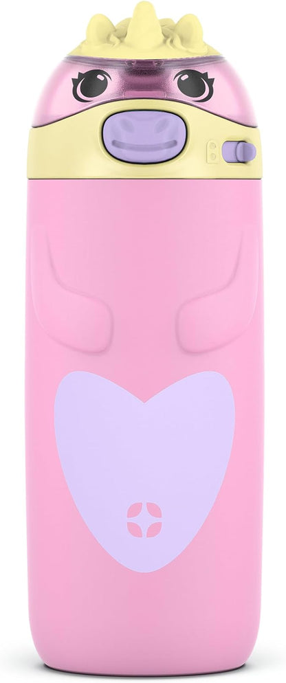 Ello Ellies 12oz Vacuum Insulated Stainless Steel Kids Water Bottle with Straw and Built-in Carrying Handle and Leak-Proof Locking Lid for School Backpack, Lunchbox and Outdoor Sports, Unicorn