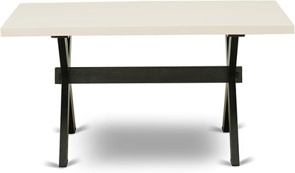 East West Furniture X626DR124-5 5 Piece Dining Room Furniture Set Includes a Rectangle Dining Table with X-Legs and 4 Black Color Linen Fabric Upholstered Chairs, 36x60 Inch, Multi-Color