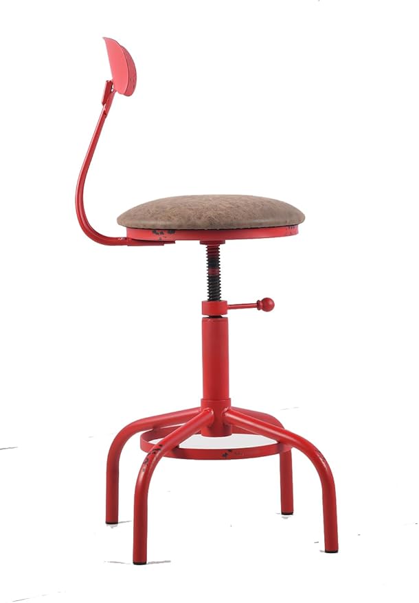 Topower Home Kitchen Stool, Industrial Counter Stool, Height Adjustable Swivel Bar Stools Indoor House Design with Iron Backrest Antique Red Set of 2