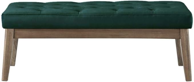 24KF Velvet Upholstered Buttons Tufted Entryway Bench with Solid Wood Leg,Bed Bench Ottoman with Padded Seat,5034-Jade