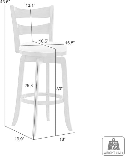 Armen Living Blair 30 in. Putty Brown Bar Height Rubberwood Swivel Barstool with Cream Fabric Seat - Set of 2