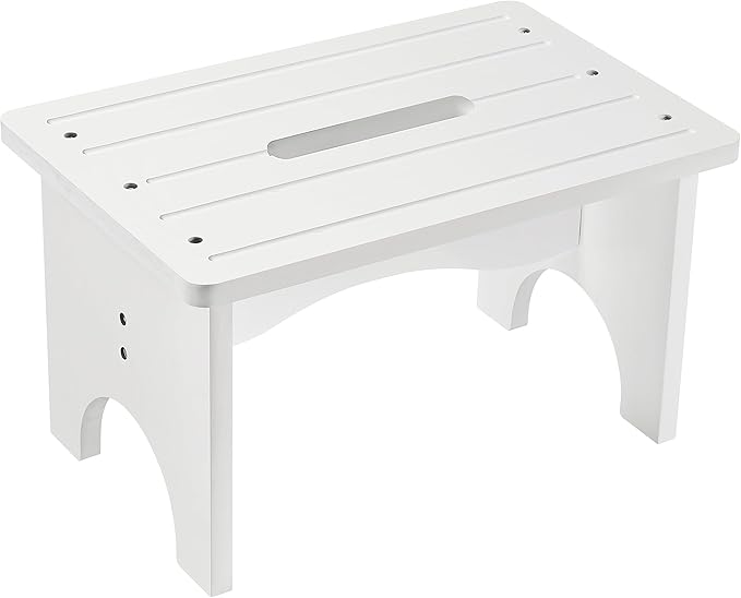 Wooden Step Stool for Adults, 9" Portable Wood Step Stool for Kids, Heavy Duty One Step Bedside Stool with 550 Lbs Load Capacity, Non-Slip White Foot Stool for Kitchen Bathroom Bedroom