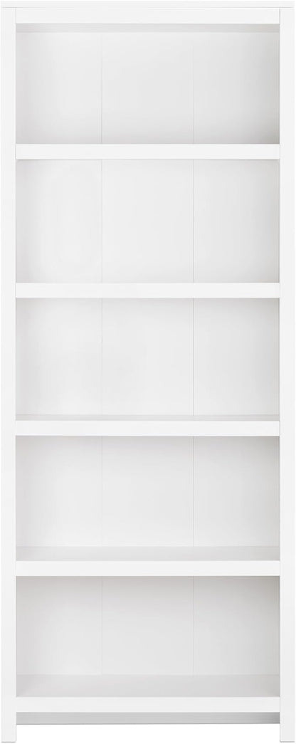 Prepac Moda 5-Tier Tall Wooden Bookcase, White Storage Cabinet, Display Cabinet, Bookshelf with Storage Shelves 31.75" W x 80" H x 12" D for Home Office, Living Room, Bedroom Organizer