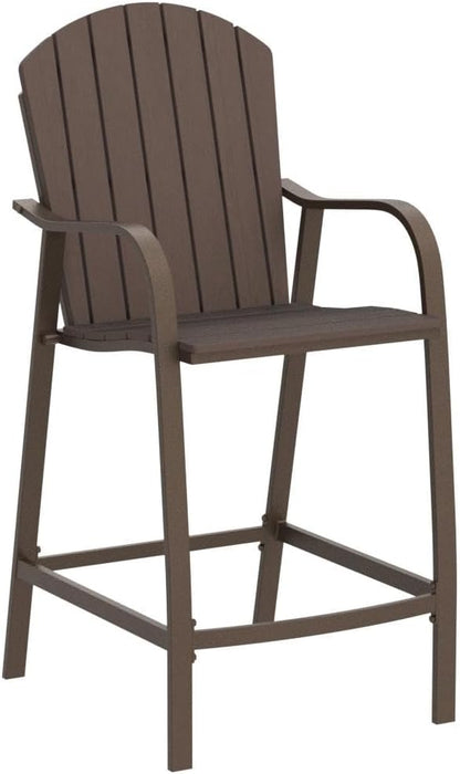 Crestlive Products Patio Wood Bar Stools Counter Height Chairs All Weather Furniture with Heavy Duty Aluminum Frame in Brown Finish for Outdoor Indoor, Pack of 2 (Brown)