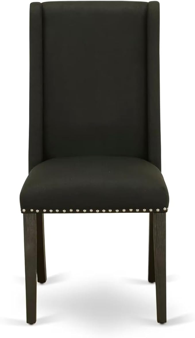 East West Furniture V627FL624-6 6 Piece Dining Room Table Set Contains a Rectangle Kitchen Table with V-Legs and 4 Black Linen Fabric Parson Chairs with a Bench, 40x72 Inch, Multi-Color