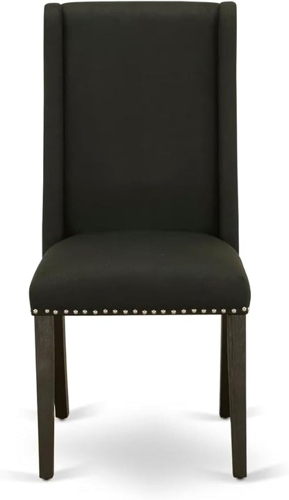 East West Furniture V697FL624-5 5 Piece Dining Table Set for 4 Includes a Rectangle Kitchen Table with V-Legs and 4 Black Linen Fabric Parson Dining Chairs, 40x72 Inch, Multi-Color