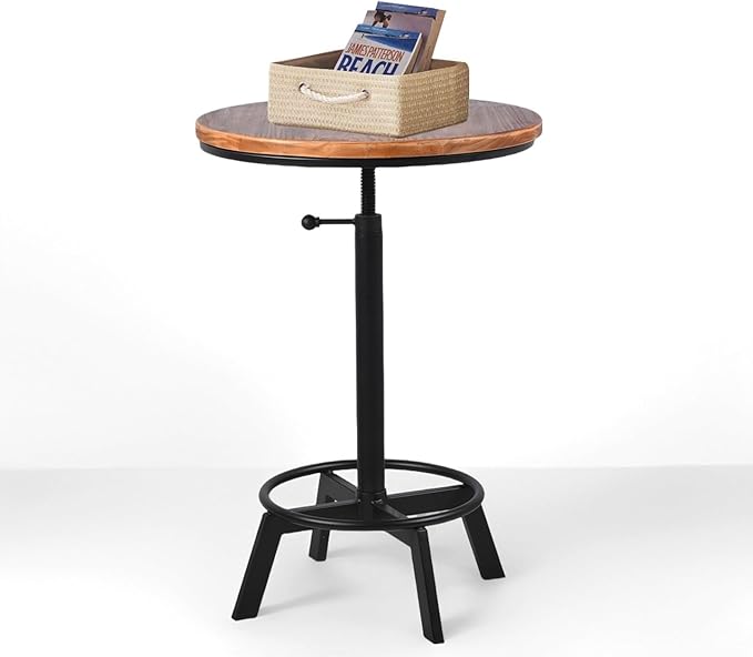 Farmhouse Bar Table 30-35.4inch Height Adjustable Rustic Bistro Pub Table for Kitchen Coffee House Vintage Cocktail Table Swivel Wooden Top
