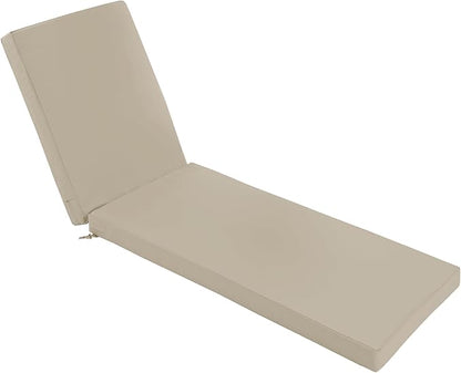 Chaise Lounge Cushions Outdoor - Waterproof and Fade Resistant Sun Lounger Replacement Cushions - Patio Lounger Pads with Removable Cover for Pool, Deck, Lawn, 72 x 21 x 3 Inch, Cream