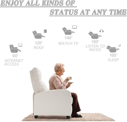 BestMassage | Recliner Chair | with 2 Point Massage Function | Pu Beige | with Lumbar Support, Adjustable Push Back, Footrest & Padded Seat | Easy Assembly | for Living Room, Home Theatre