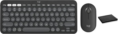 Logitech Pebble 2 Combo Wireless Keyboard and Mouse Bundle, Compact Slim Design, Bluetooth & Logi Bolt, Silent Scissor Keys, Multi-Device Pairing, Windows Mac iPad Chrome - Graphite, Includes Cloth