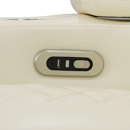 Electric Power Recliner Loveseat Set Living Room Furniture, Comfy Home Theater Breathing Leather Seating with USB 2.0 Charging Ports, LED Light Strips, Mid Console and Cupholders (White-2)
