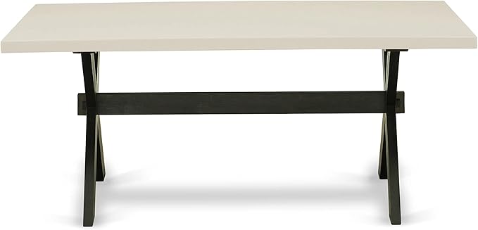 East West Furniture X627FL624-7 7 Piece Modern Dining Table Set Consist of a Rectangle Wooden Table with X-Legs and 6 Black Linen Fabric Upholstered Chairs, 40x72 Inch, Multi-Color