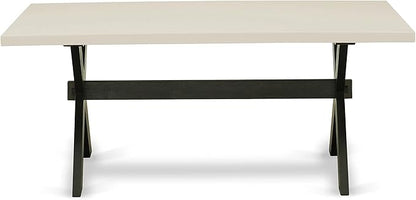 East West Furniture X627FL624-7 7 Piece Modern Dining Table Set Consist of a Rectangle Wooden Table with X-Legs and 6 Black Linen Fabric Upholstered Chairs, 40x72 Inch, Multi-Color