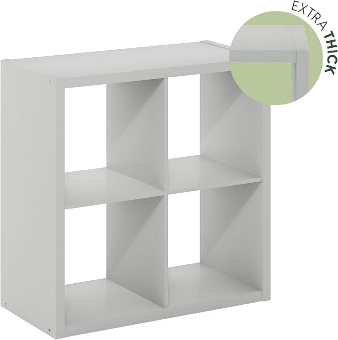 Furinno Cubicle Open Back Decorative Cube Storage Organizer, 4-Cube, Light Grey