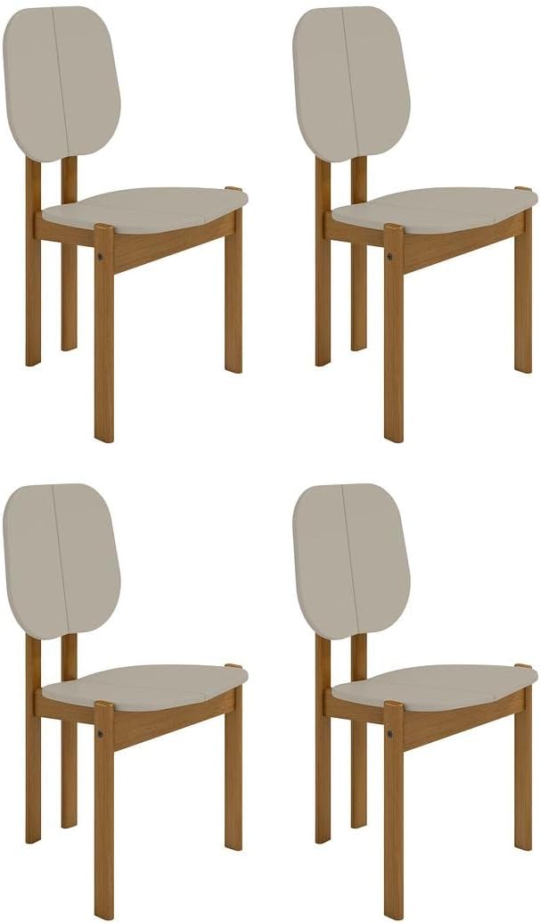 Manhattan Comfort Mid-Century Modern Gales Dining Chair with Solid Wood Legs in Greige - Set of 4
