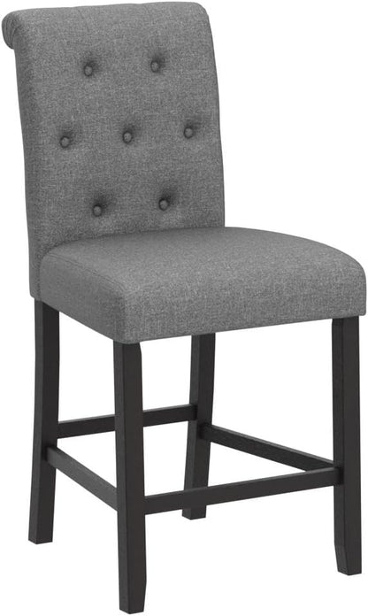 Roundhill Furniture Hendley Solid Wood Tufted Counter Height Stools, Set of 2, Gray