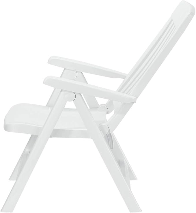 KETTLER White Plastic Lawn Chair, Premium German Made Folding Armchair, Contoured Seat with Multiple Positions, Outdoor Patio Furniture 4-Position Folding Chair Snow-White
