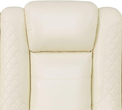 Electric Power Recliner Sofa Living Room Furniture, Comfy Home Theater Breathing Leather Seating with USB 2.0 Charging Ports, LED Light Strips, Fold-Down Table & Wireless Charging Device (White-2)